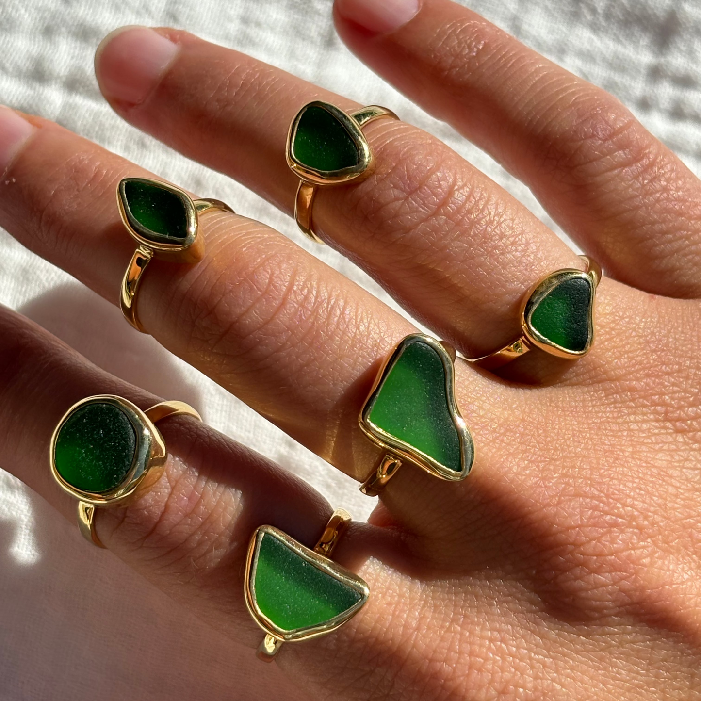 Green Sea Glass Ring (Handmade): 925 Silver / 7