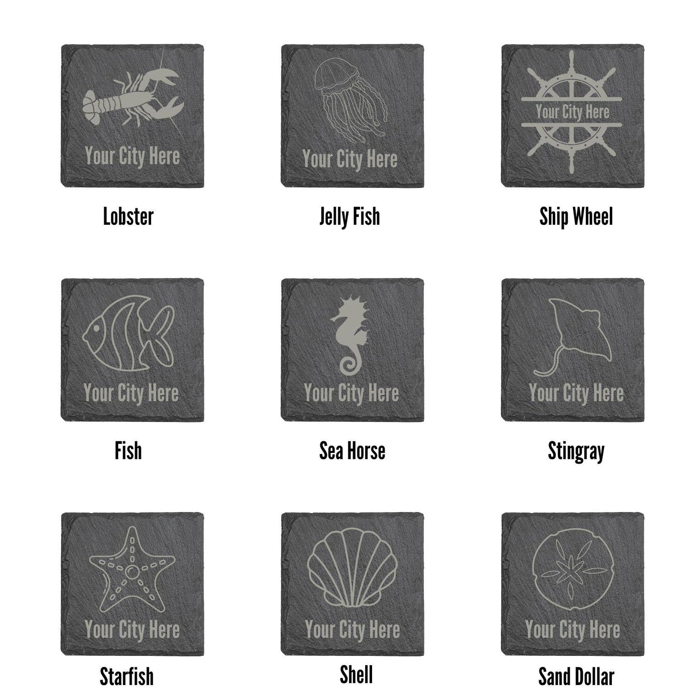 Beach Coasters, Nautical Coasters, Engraved Slate Coasters: Palm Tree 2 / 4" Round
