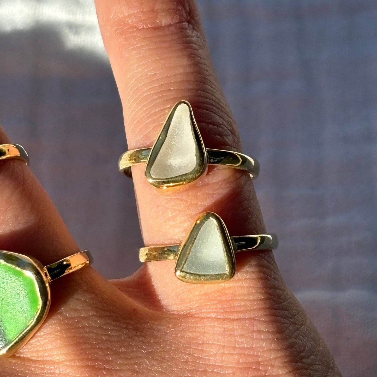 White Sea Glass Ring (Handmade): 925 Silver / 8