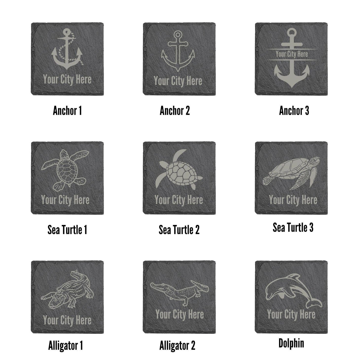 Beach Coasters, Nautical Coasters, Engraved Slate Coasters: Palm Tree 2 / 4" Round