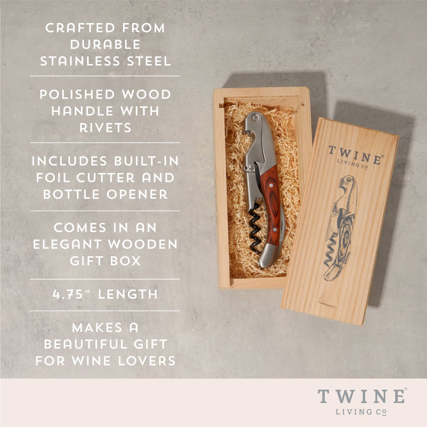 Rosewood Handle Double-Hinged Corkscrew w/ Wood Gift Box