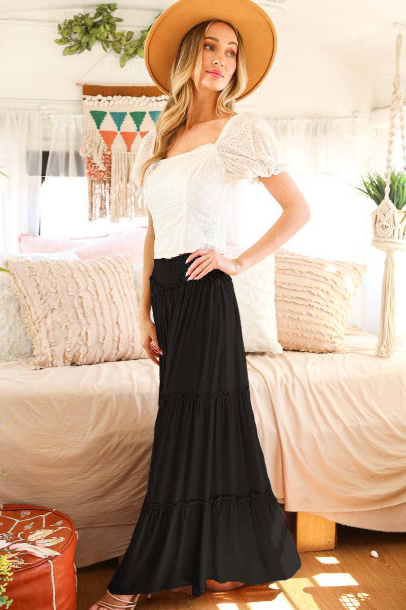 Maxi Tiered Wide Leg Beach Palazzo Pants VP73052: Mocha / L