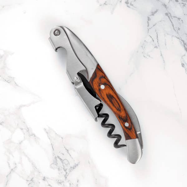 Rosewood Handle Double-Hinged Corkscrew w/ Wood Gift Box