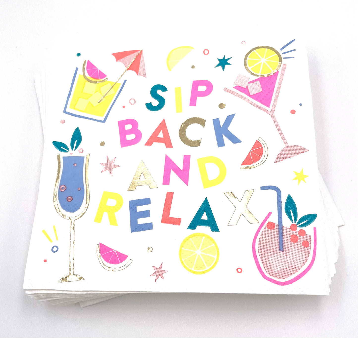 Funny Cocktail Napkins | Sip Back and Relax - Foil - 20ct