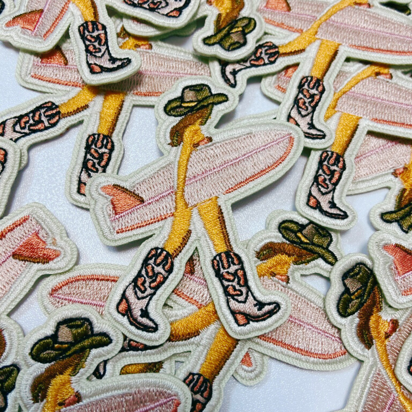 2.5" Cowgirl w Surfboard - Embroidered Hat Patch: Embroidered Patch