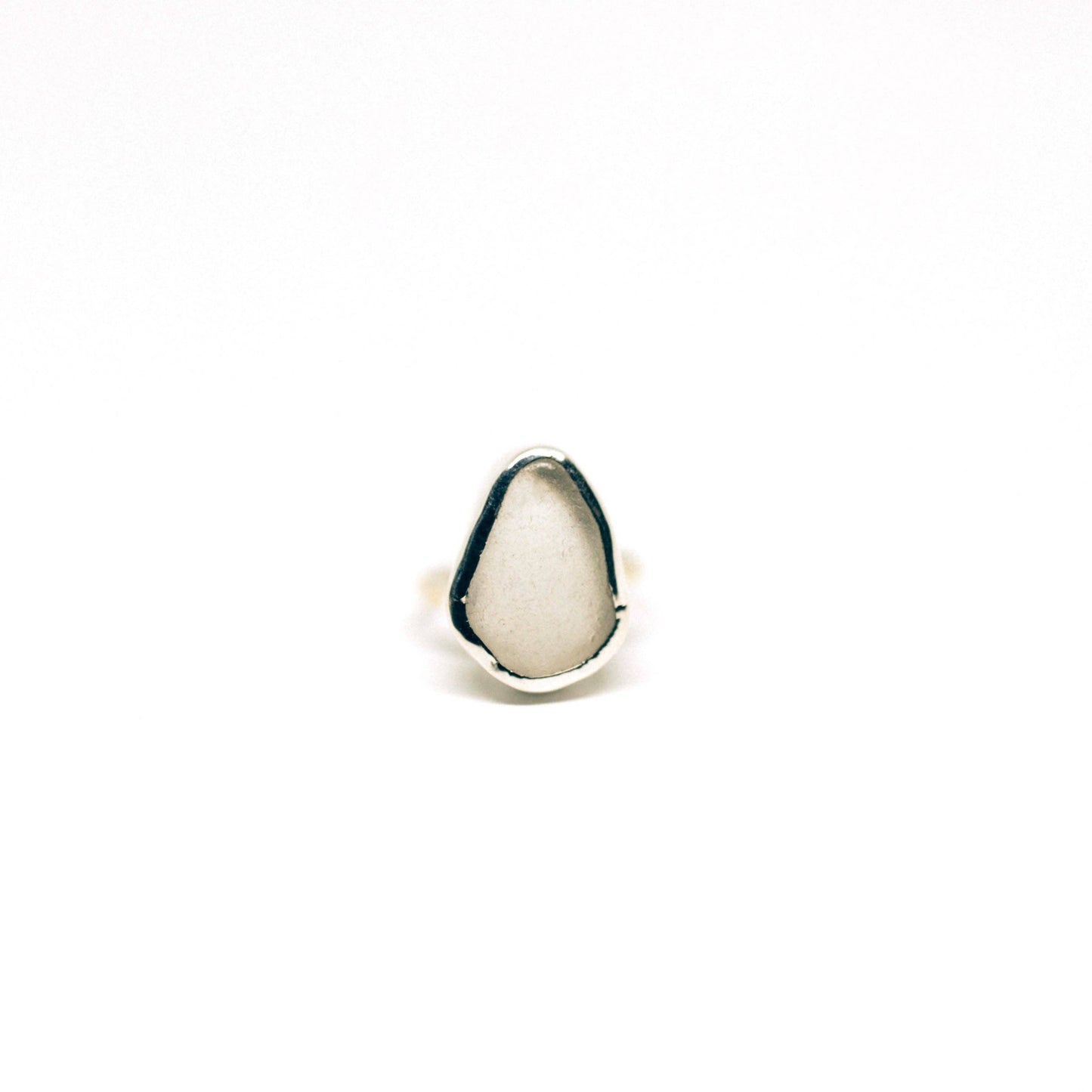 White Sea Glass Ring (Handmade): 925 Silver / 8