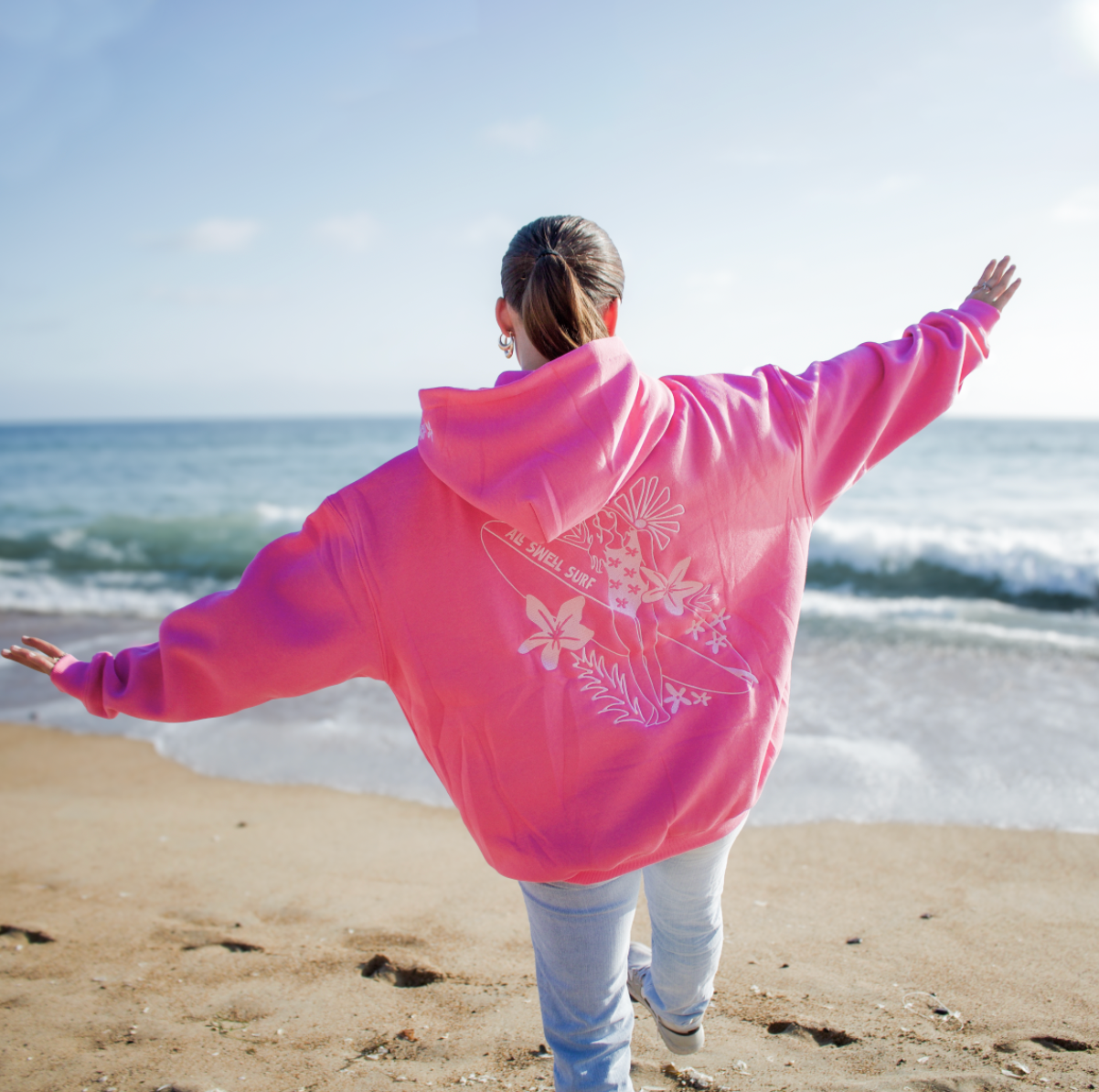 Surfer Girl Bloom Embroidered Hoodie: XL
