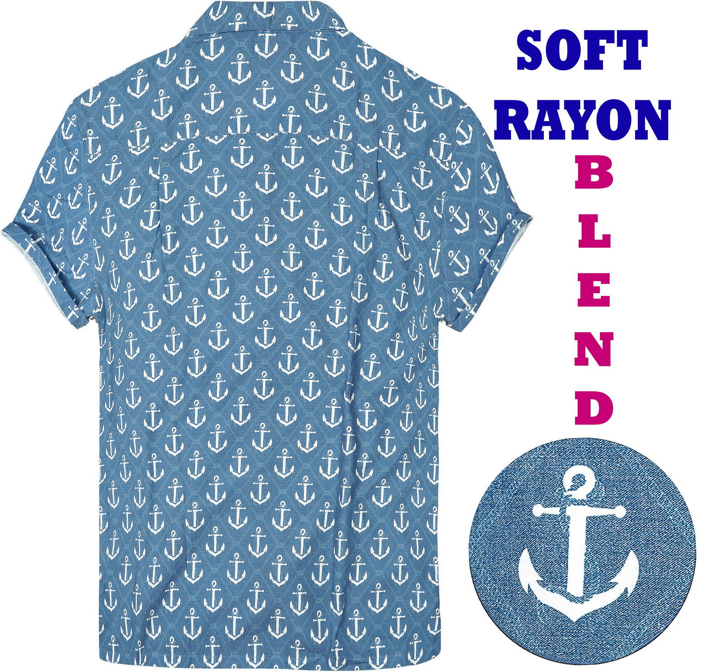 HAPPY BAY Blue Anchor Super SOFT Rayon Blend Men Shirts: Blue / Rayon Blend / Small