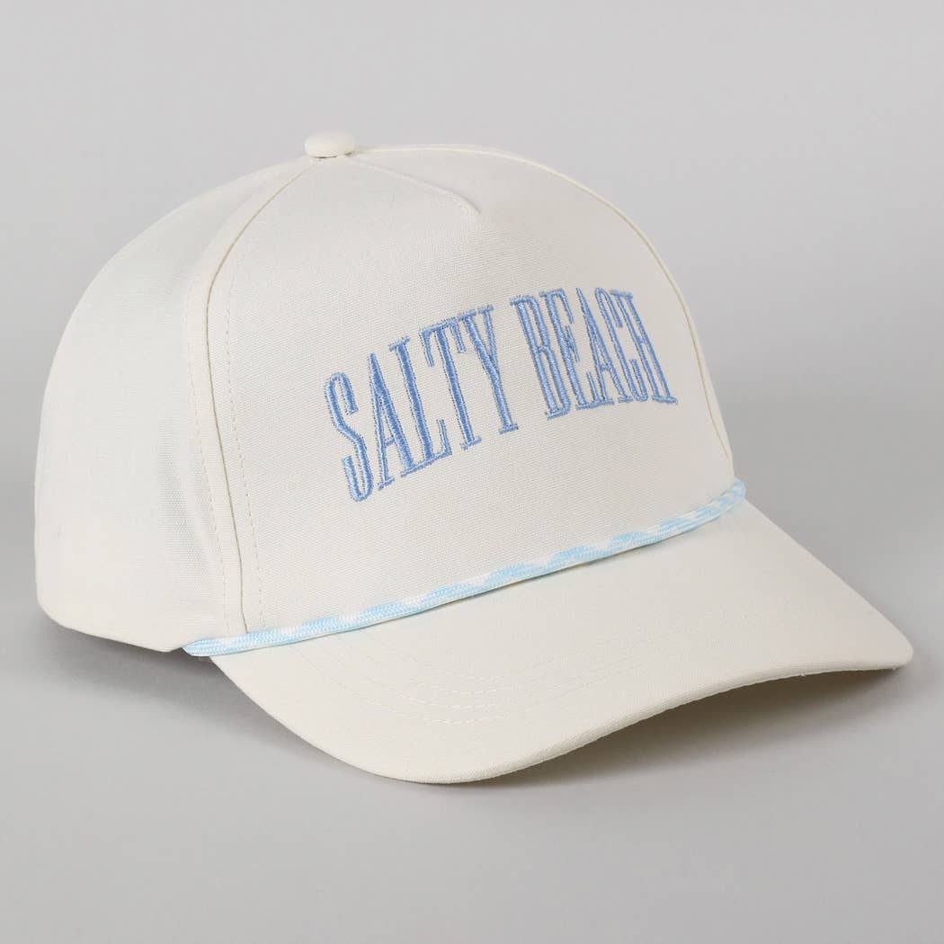 SALTY BEACH Lettering Embroidered Trucker Hat: LT BLUE / ONE SIZE
