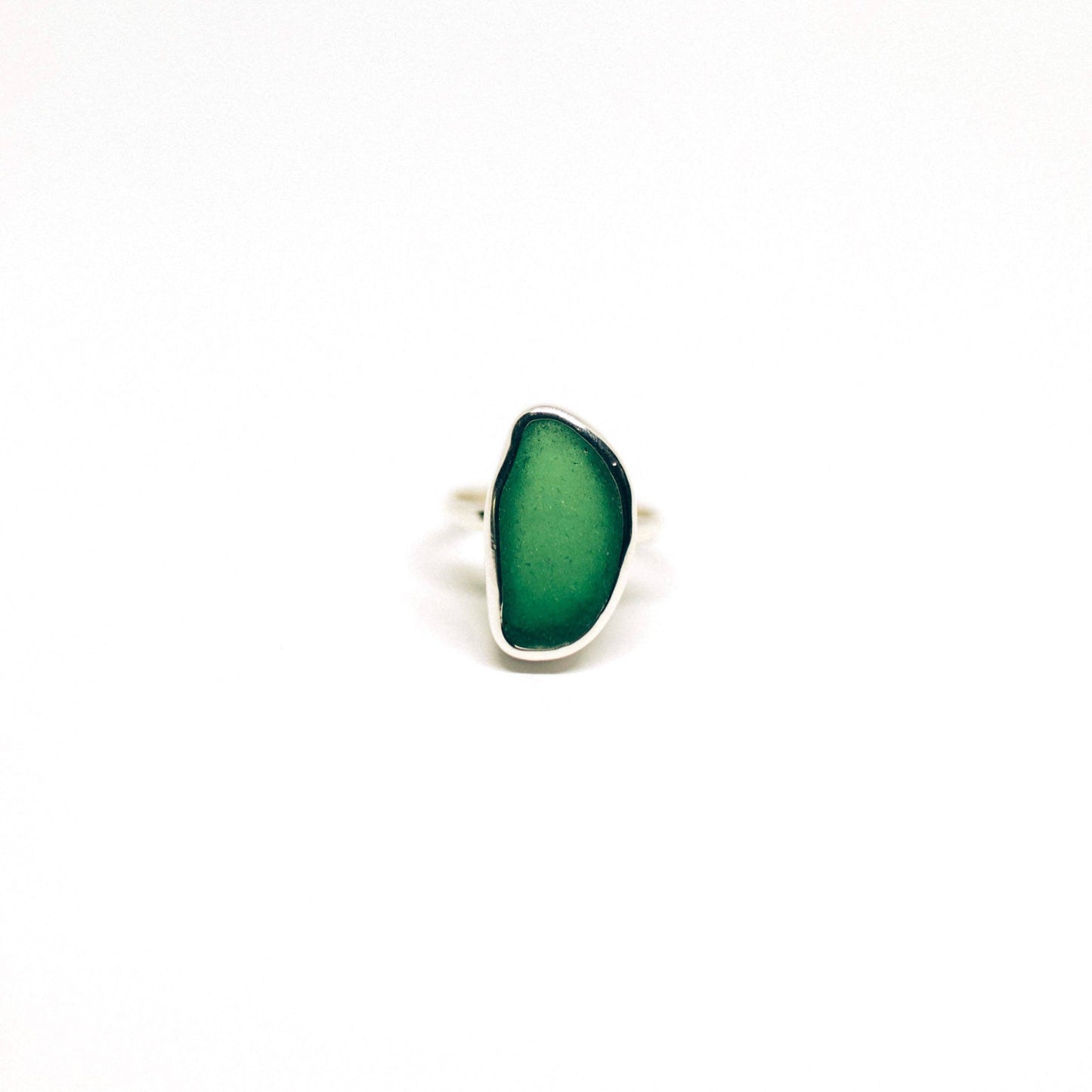 Green Sea Glass Ring (Handmade): 925 Silver / 7