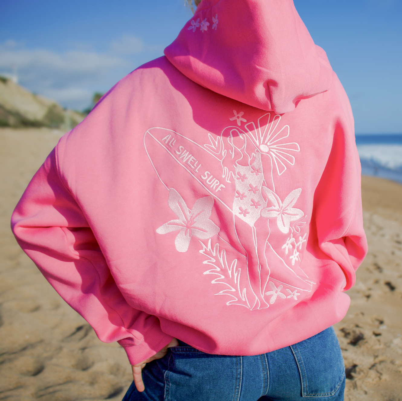 Surfer Girl Bloom Embroidered Hoodie: Large