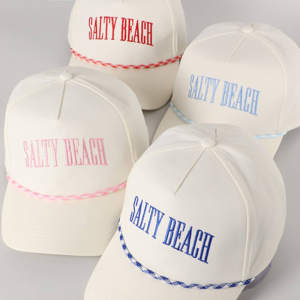 SALTY BEACH Lettering Embroidered Trucker Hat: LT BLUE / ONE SIZE
