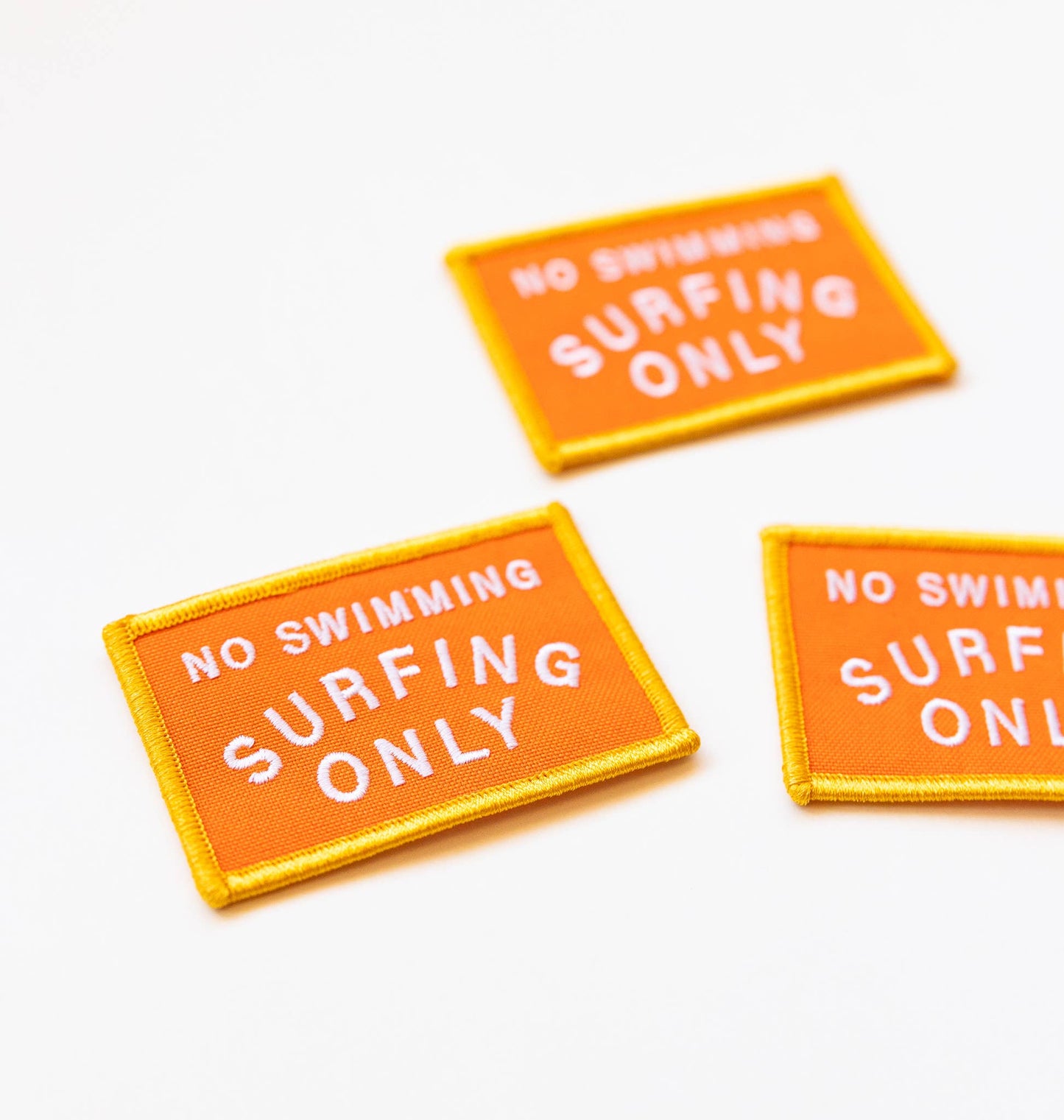 No Swimming, Surfing Only Embroidered Iron on Patch: Yes