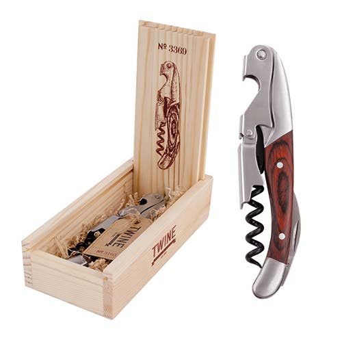 Rosewood Handle Double-Hinged Corkscrew w/ Wood Gift Box