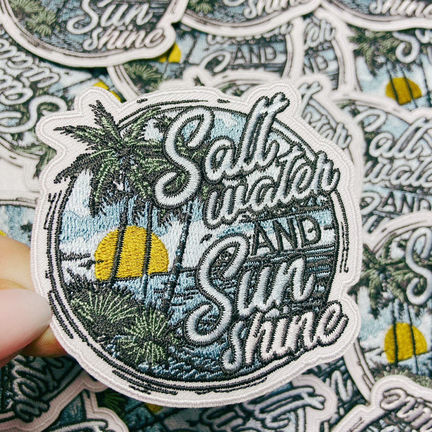 3" Salt Water and Sun Shine  - Embroidered Hat Patch: Embroidered Patch
