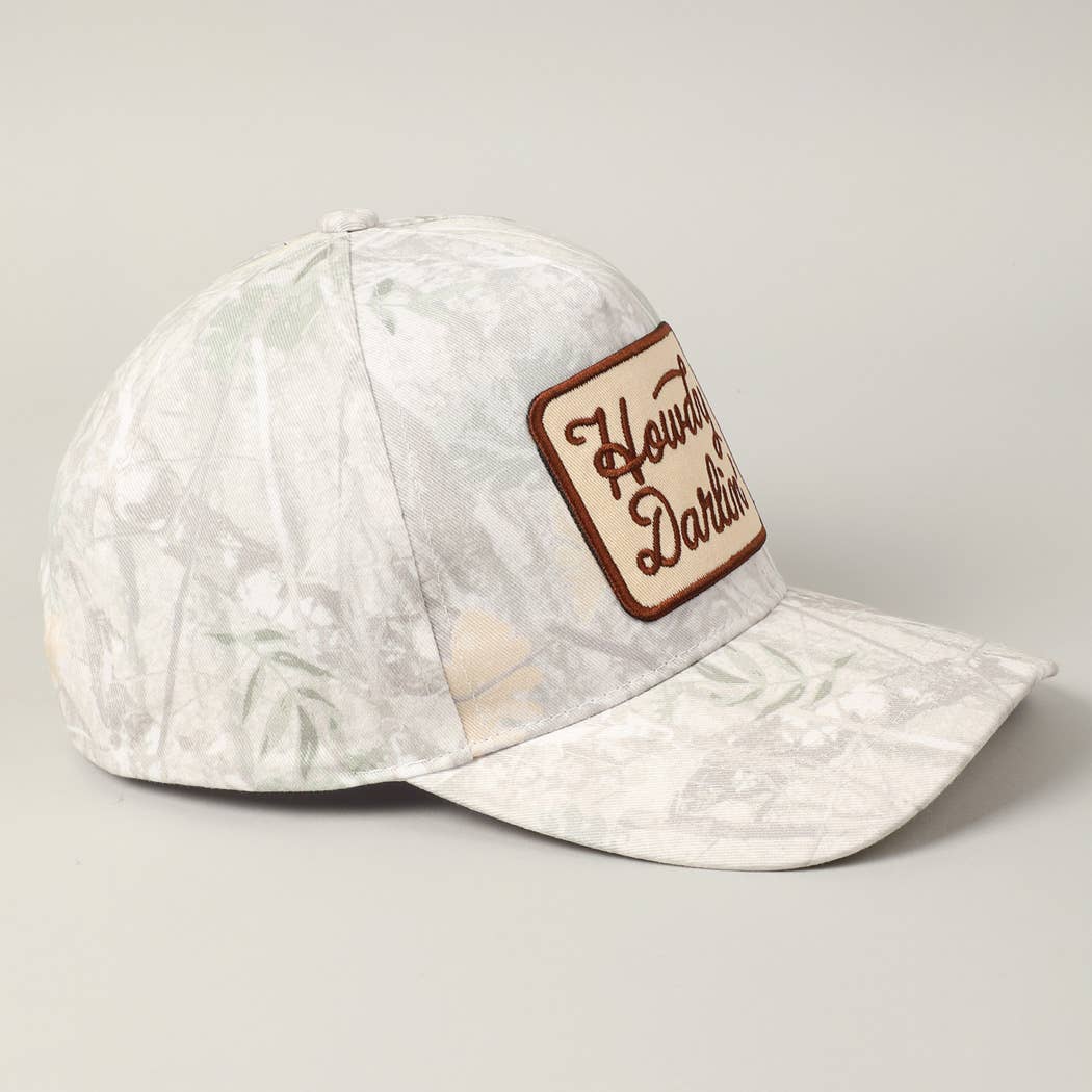 Howdy Darlin' Embroidery Patch Camo Trucker Hat: BEIGE CAMO / ONE SIZE