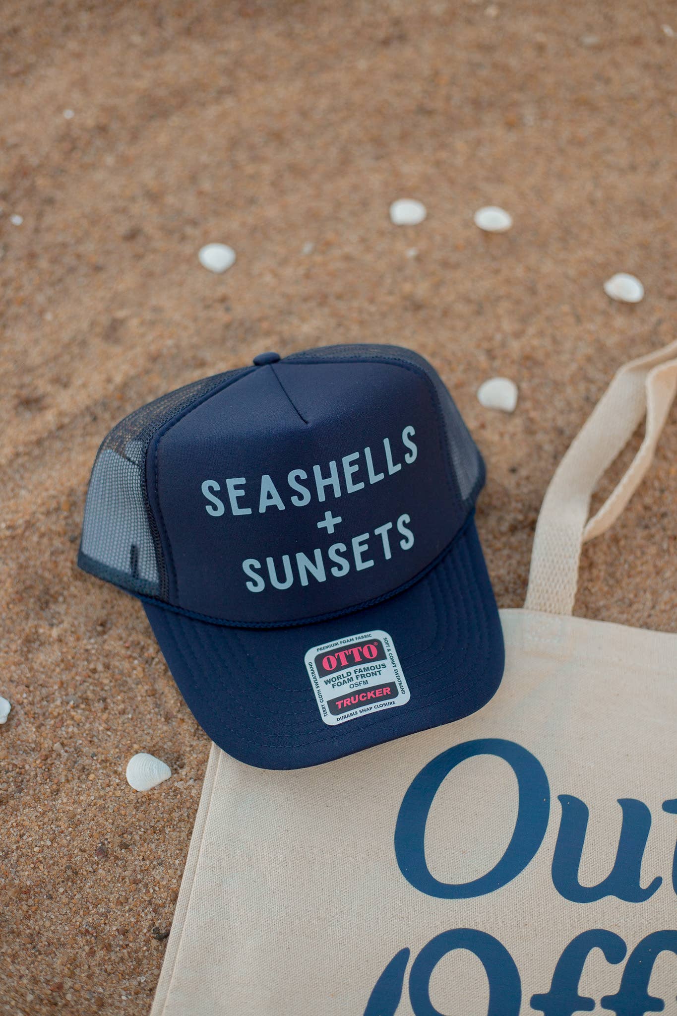 Seashells and Sunsets Trucker Hat - Navy