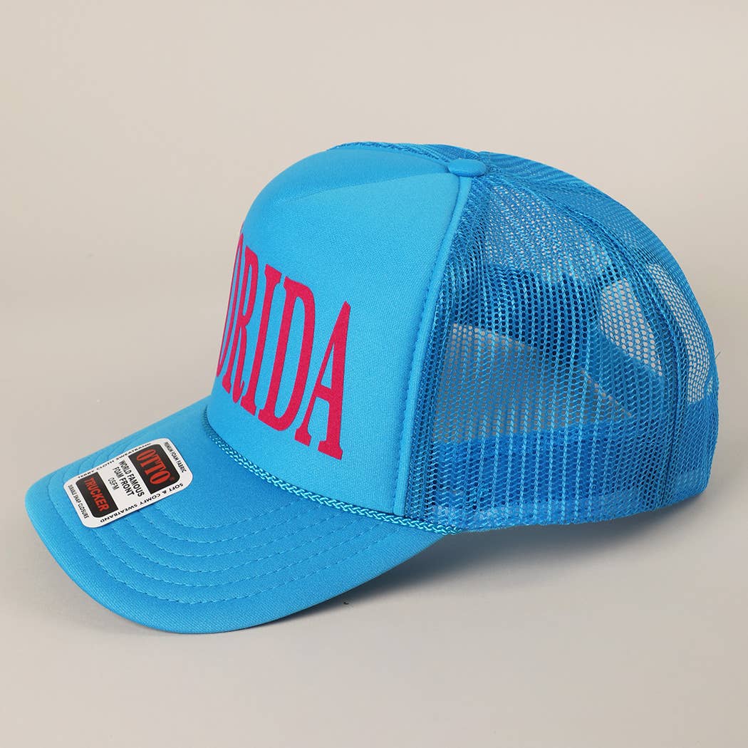 FLORIDA Text Printed Mesh Back Foam Trucker Hat: Pink / ONE SIZE