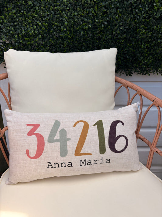 Colorful Anna Maria Zip Code Pillow
