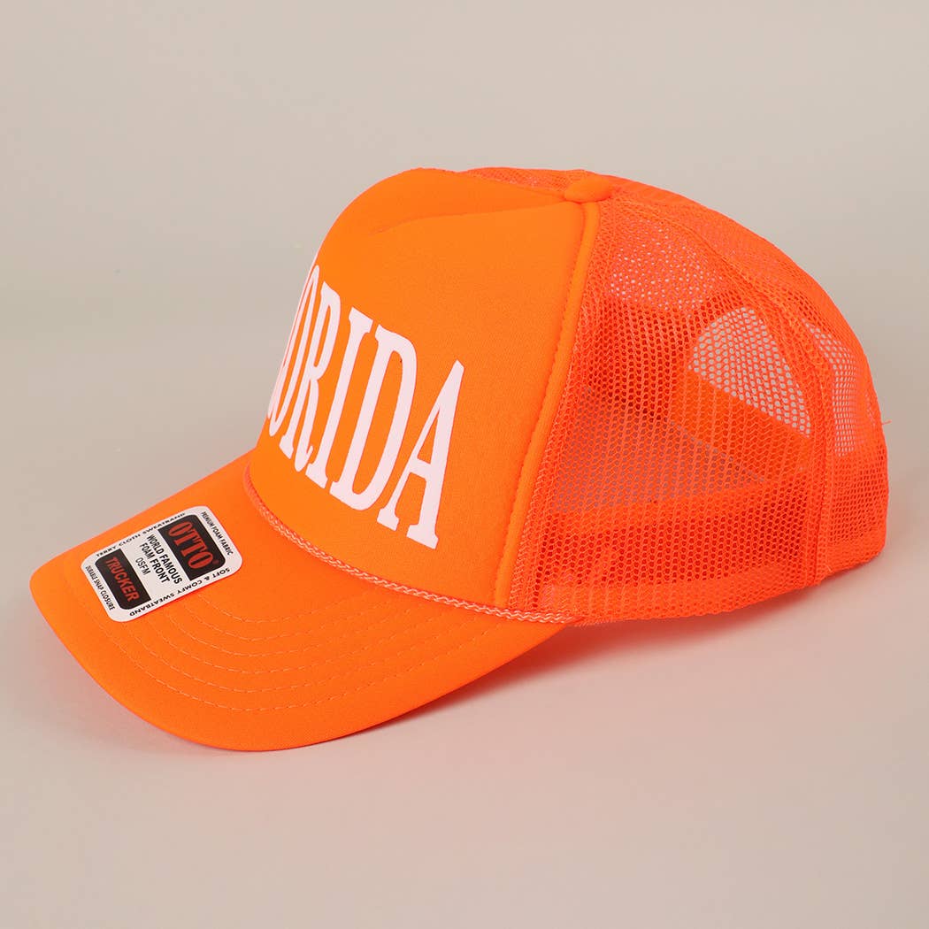 FLORIDA Text Printed Mesh Back Foam Trucker Hat: Pink / ONE SIZE