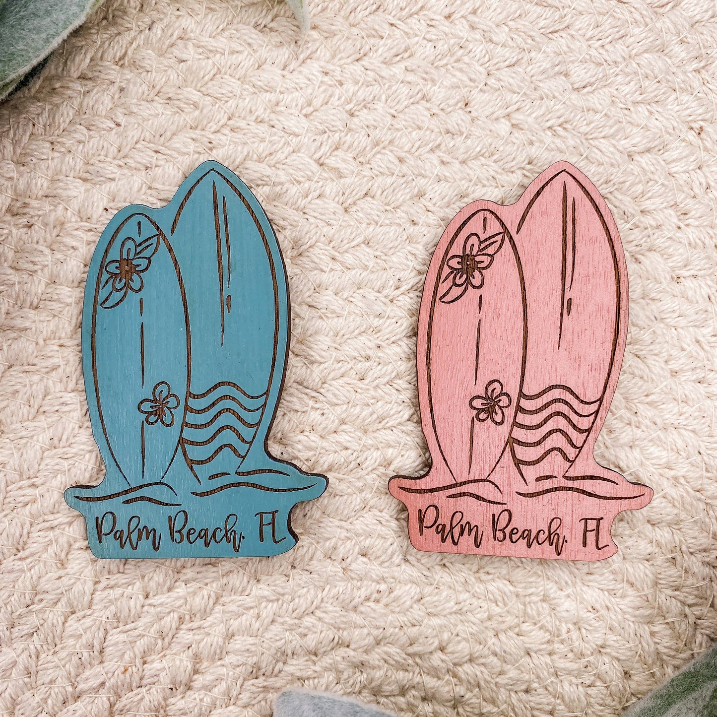 Surfboard Wooden Magnet: Tropical Teal