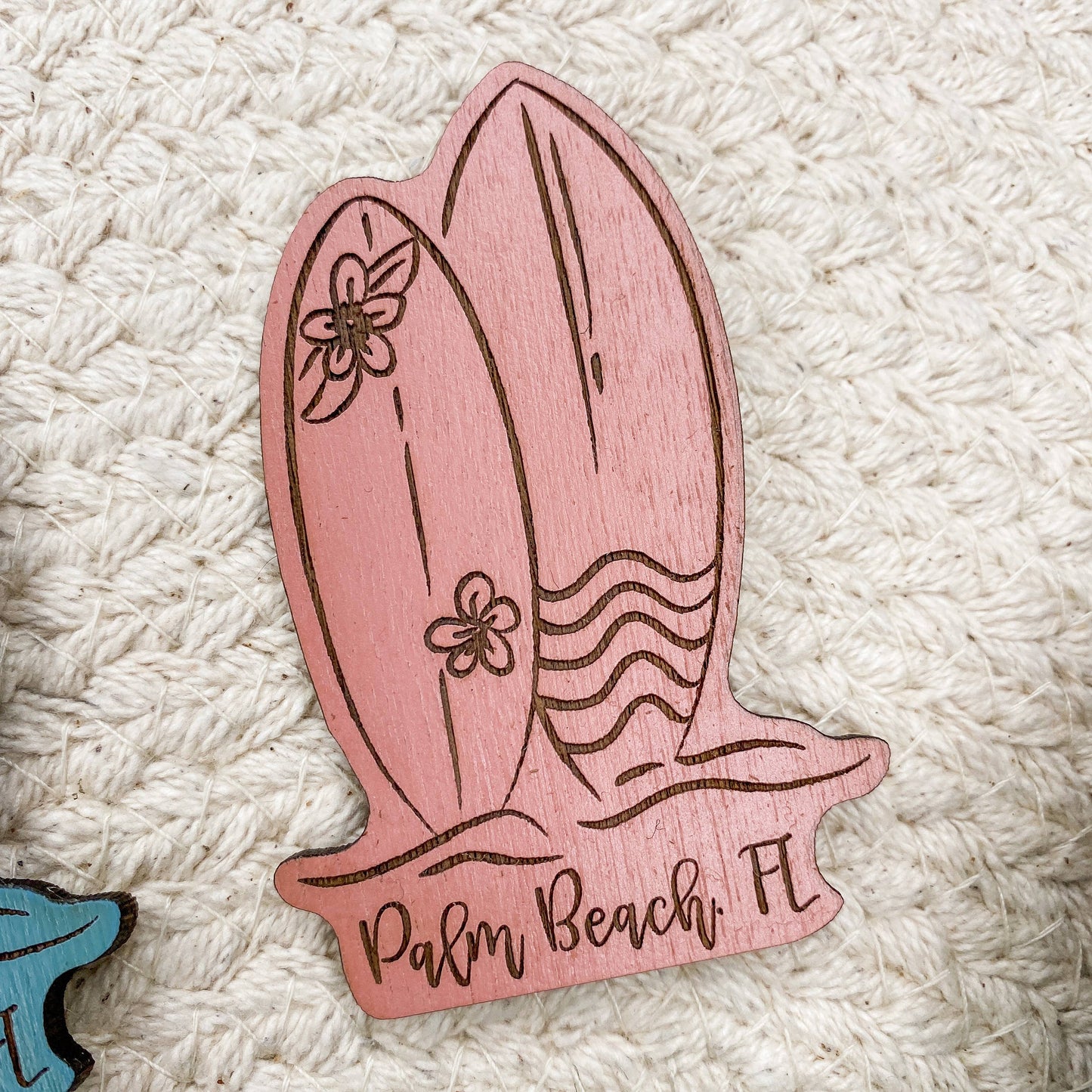Surfboard Wooden Magnet: Tropical Teal