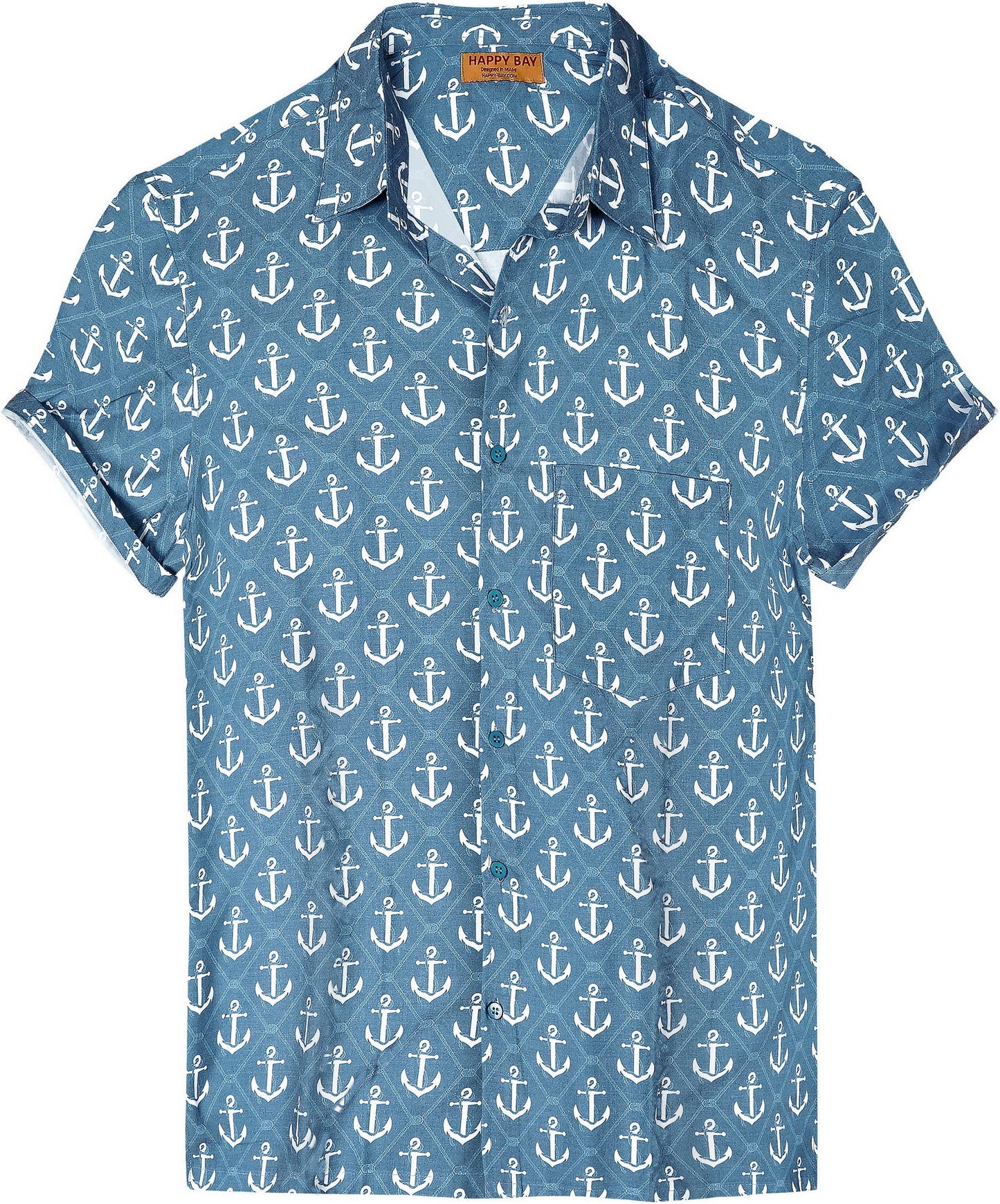 HAPPY BAY Blue Anchor Super SOFT Rayon Blend Men Shirts: Blue / Rayon Blend / Medium