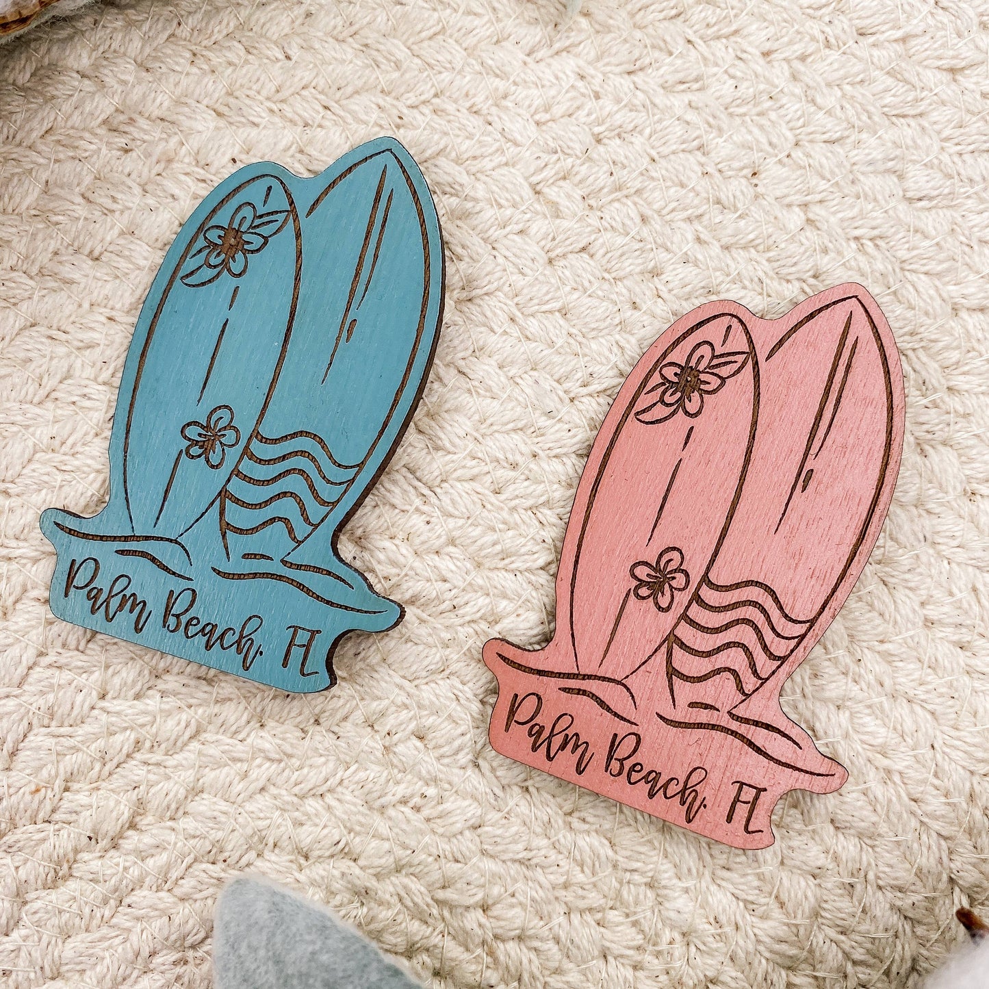 Surfboard Wooden Magnet: Tropical Teal