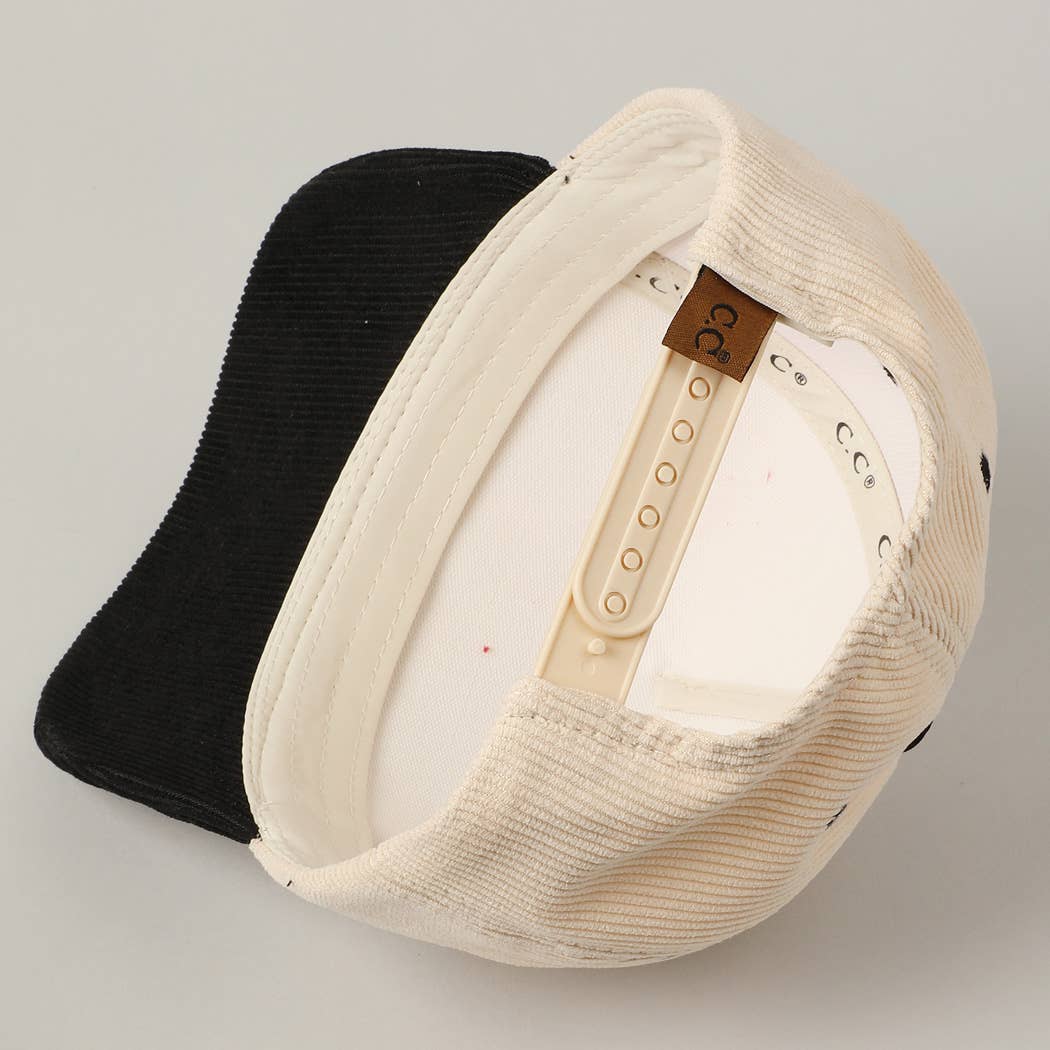 Santa's Favorite Glitter Text 5 Panel Corduroy Cap: Burgundy / ONE SIZE