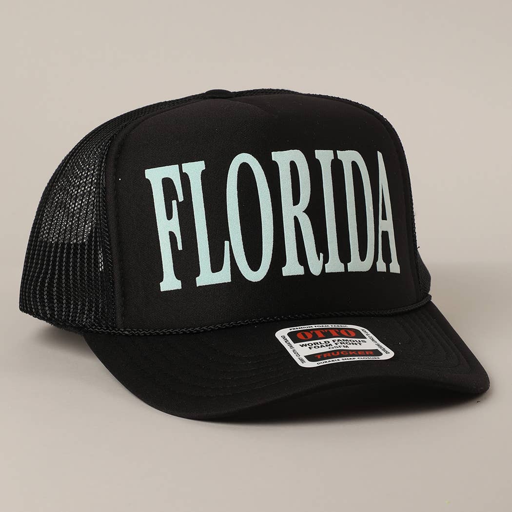 FLORIDA Text Printed Mesh Back Foam Trucker Hat: Pink / ONE SIZE