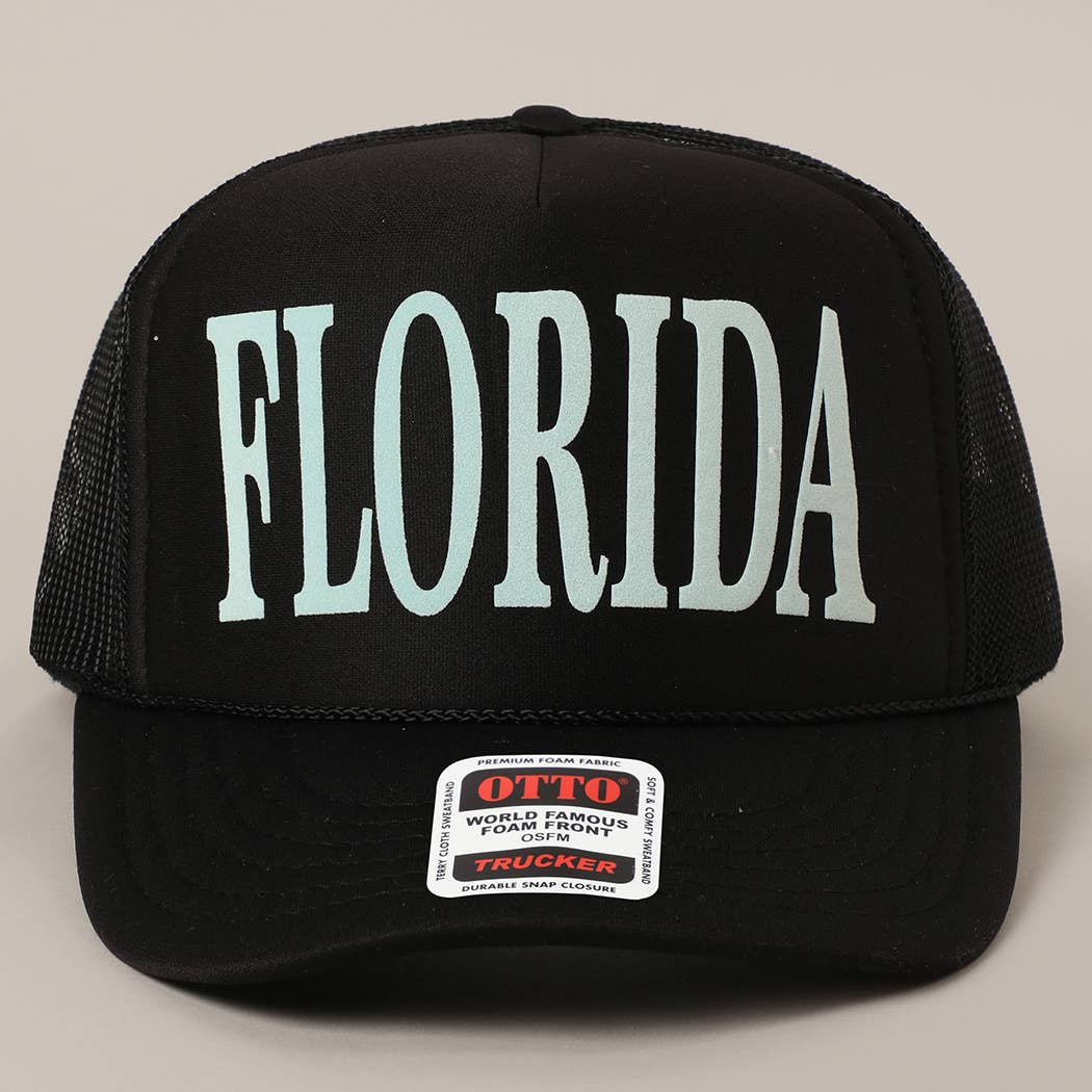FLORIDA Text Printed Mesh Back Foam Trucker Hat: Pink / ONE SIZE