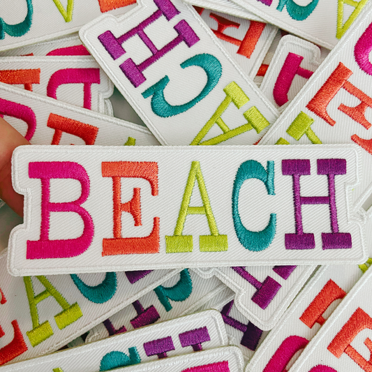 4"  BEACH Multicolored -  Embroidered Hat Patch: Embroidered Patch