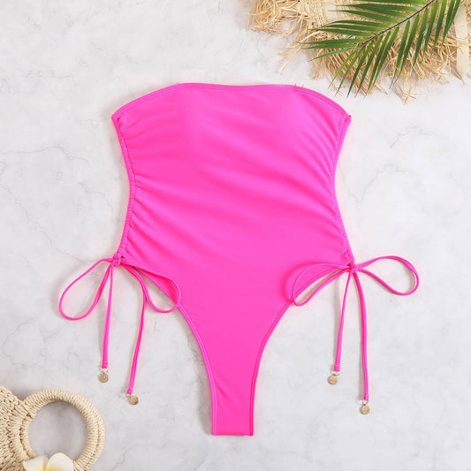 Floral bikini bandeau one-piece: Rose / M