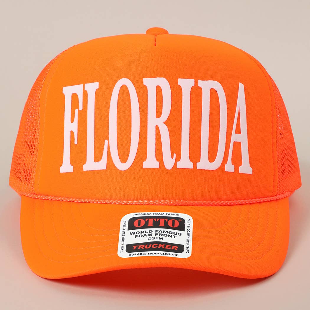 FLORIDA Text Printed Mesh Back Foam Trucker Hat: Pink / ONE SIZE