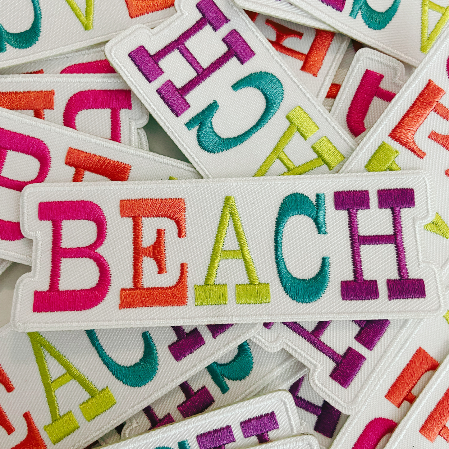 4"  BEACH Multicolored -  Embroidered Hat Patch: Embroidered Patch