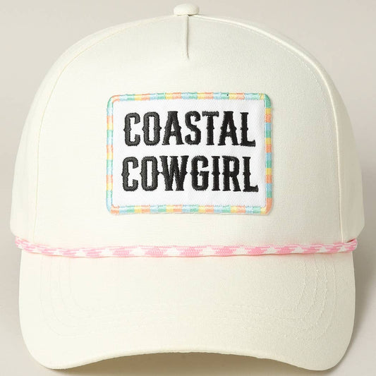 Coastal Cowgirl Embroidery Patch Trucker Hat: Pink / ONE SIZE