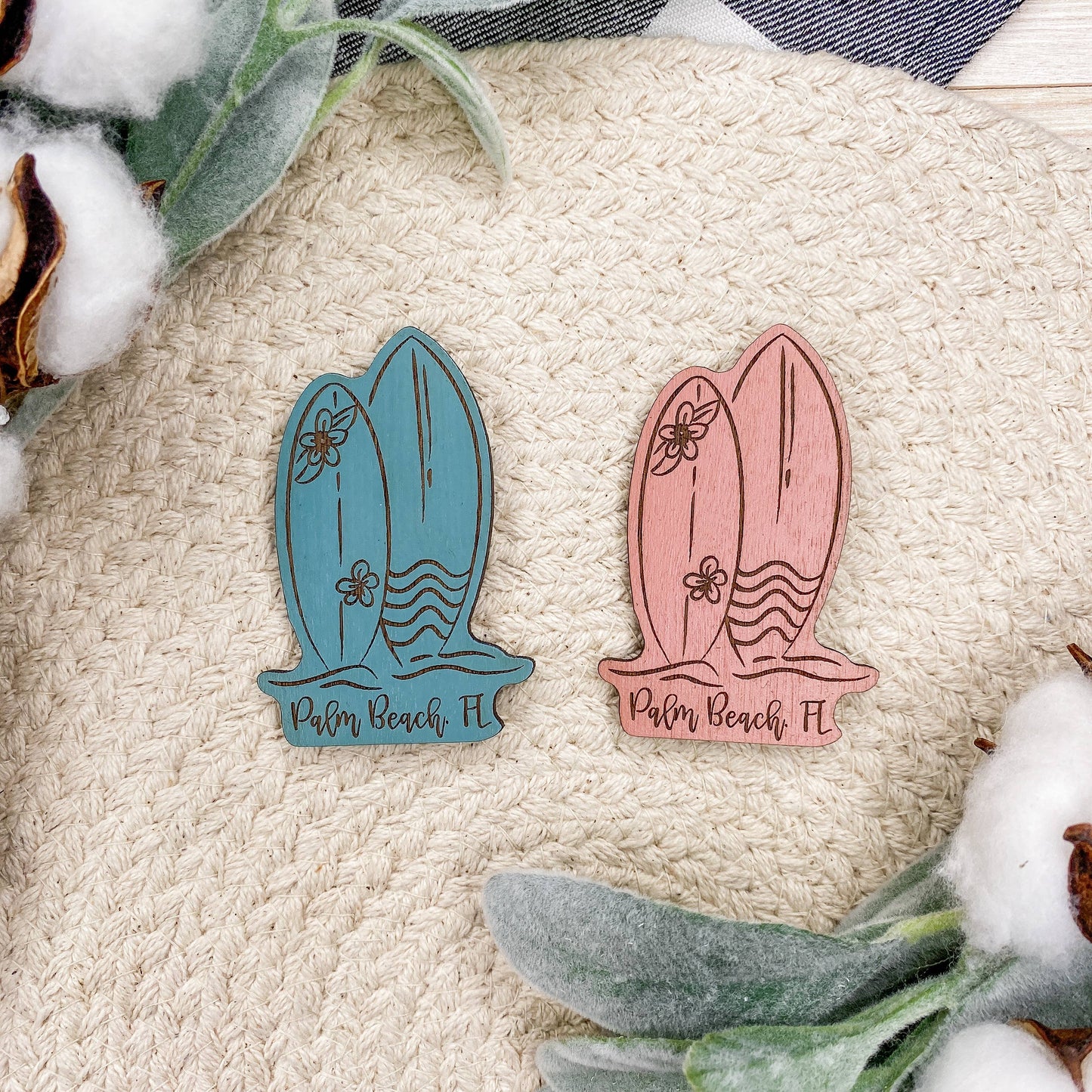 Surfboard Wooden Magnet: Tropical Teal