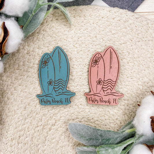 Surfboard Wooden Magnet: Tropical Teal