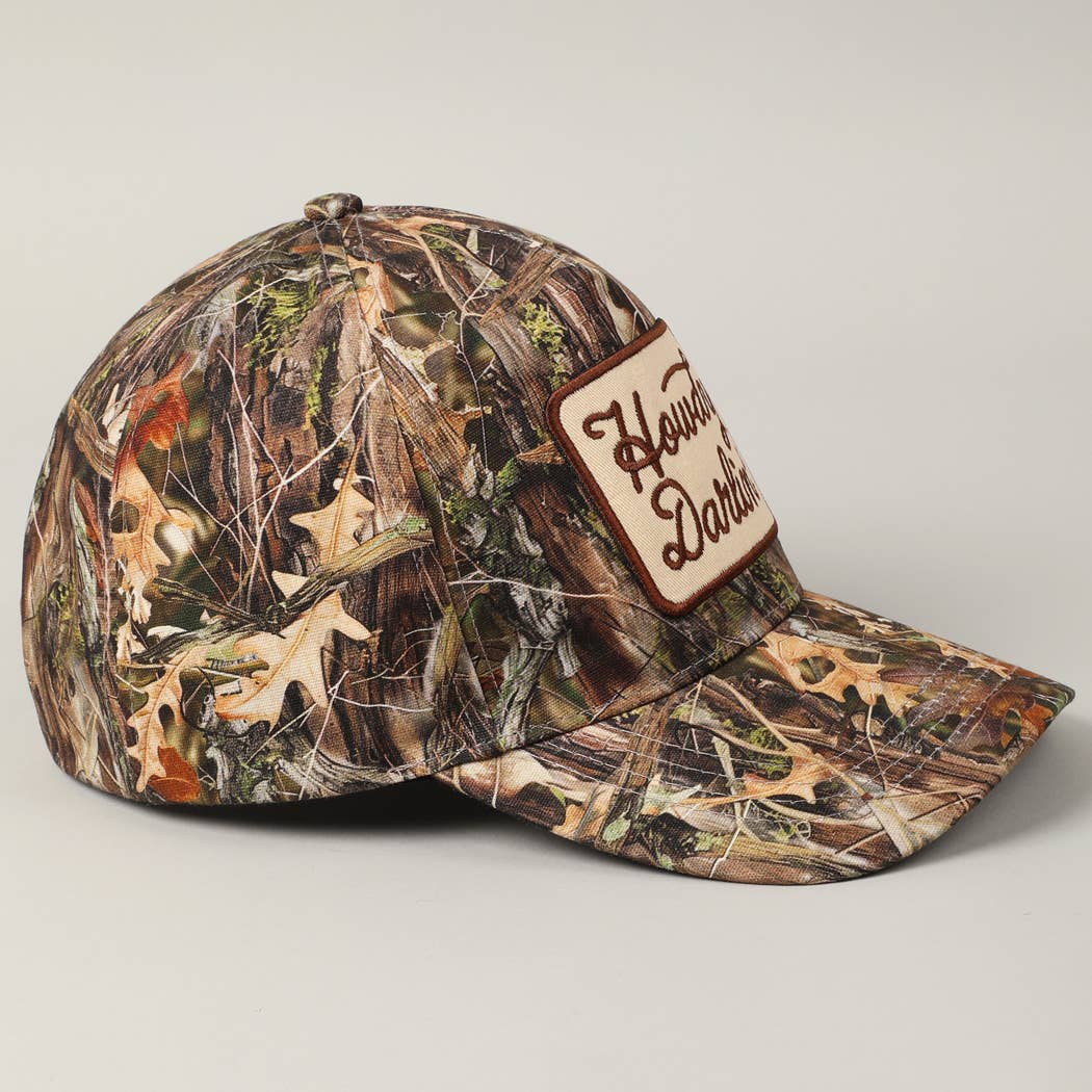 Howdy Darlin' Embroidery Patch Camo Trucker Hat: BEIGE CAMO / ONE SIZE