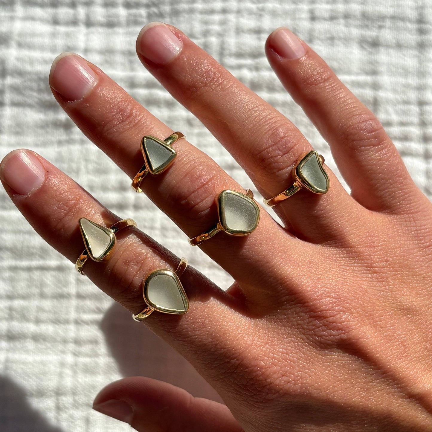 White Sea Glass Ring (Handmade): 925 Silver / 7
