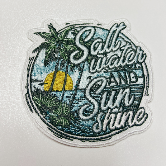 3" Salt Water and Sun Shine  - Embroidered Hat Patch: Embroidered Patch