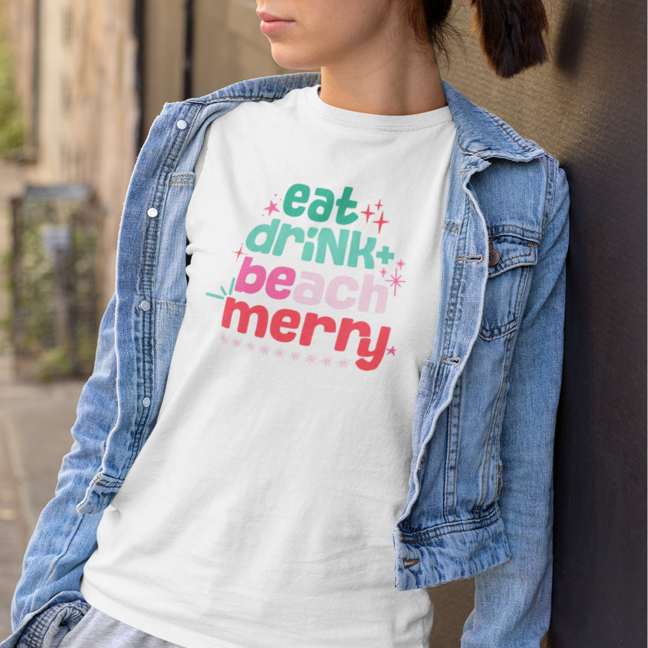 Eat, Drink + BEach Merry | Christmas T-Shirt: Medium