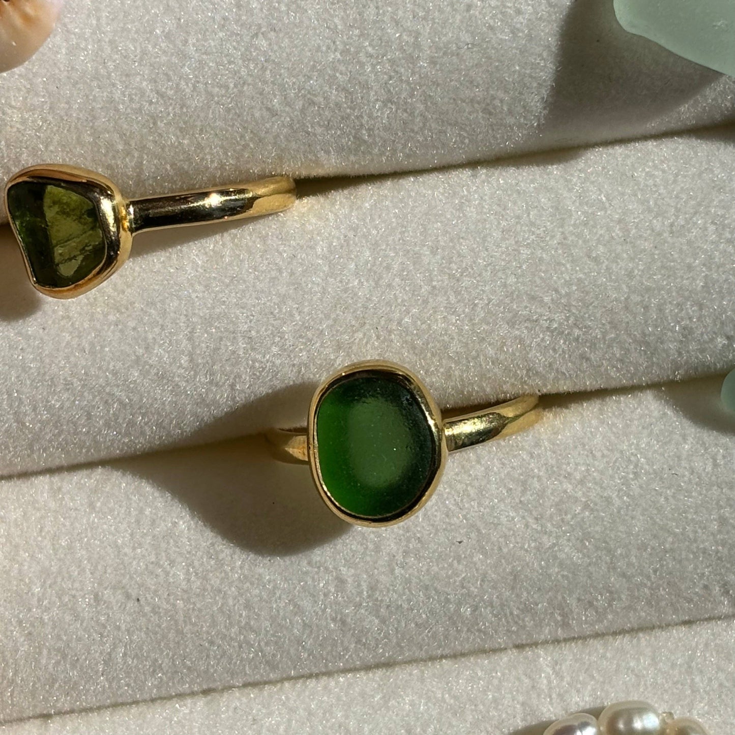 Green Sea Glass Ring (Handmade): 925 Silver / 7