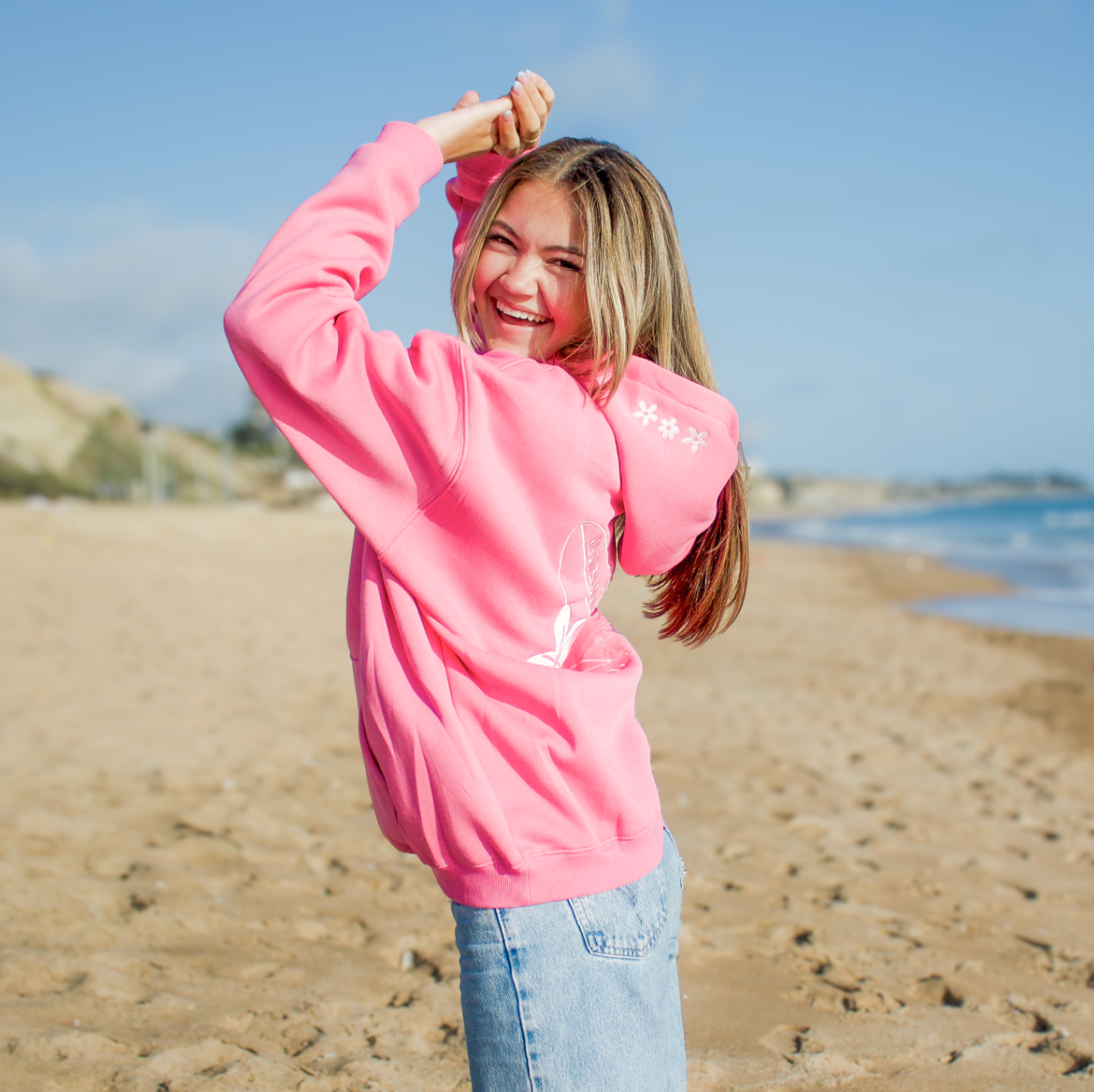 Surfer Girl Bloom Embroidered Hoodie: Large