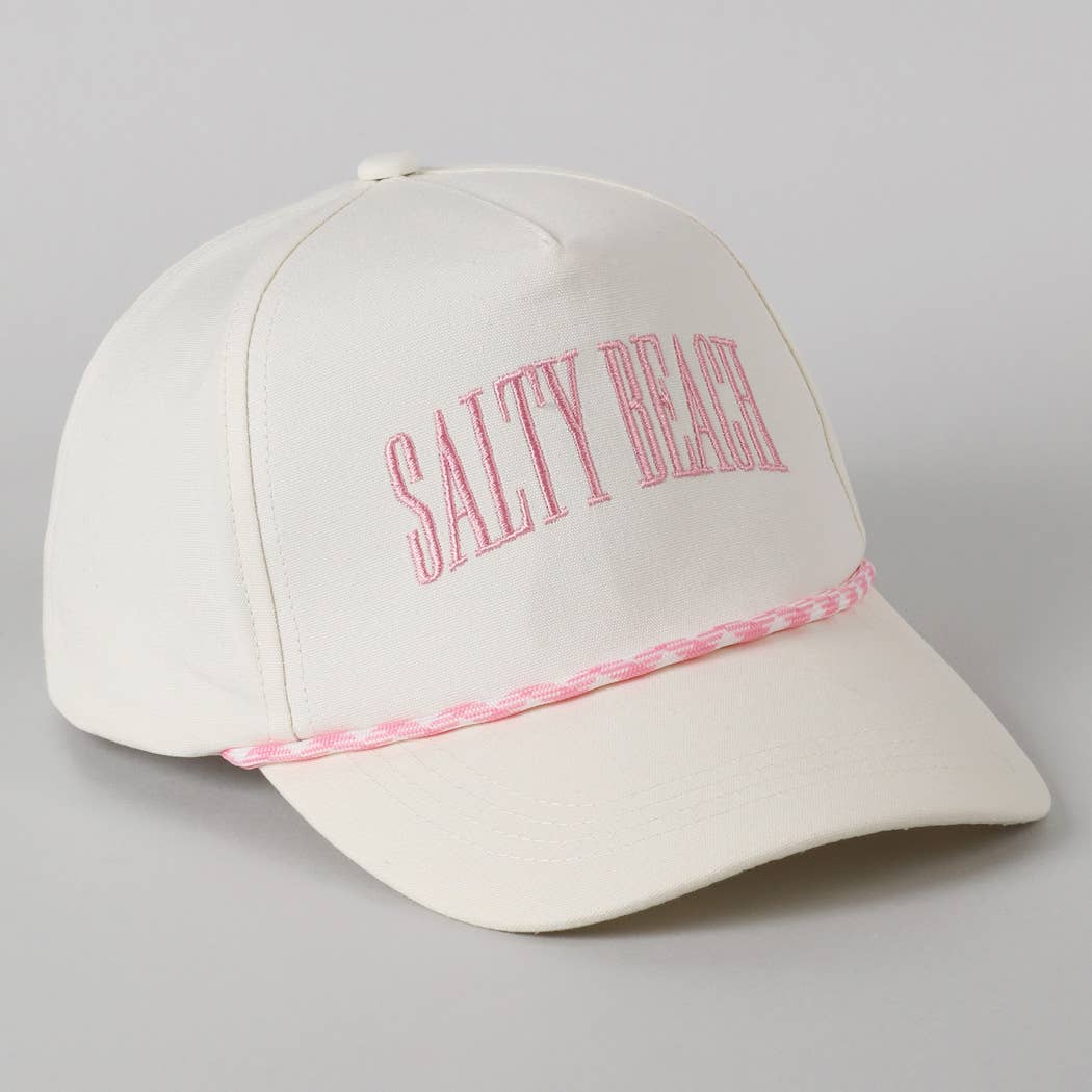 SALTY BEACH Lettering Embroidered Trucker Hat: LT BLUE / ONE SIZE