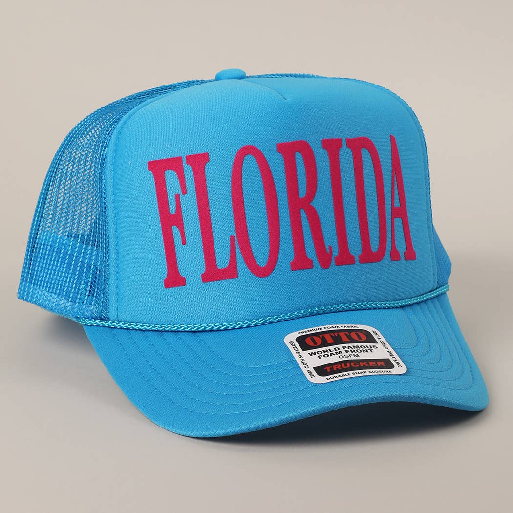 FLORIDA Text Printed Mesh Back Foam Trucker Hat: Pink / ONE SIZE