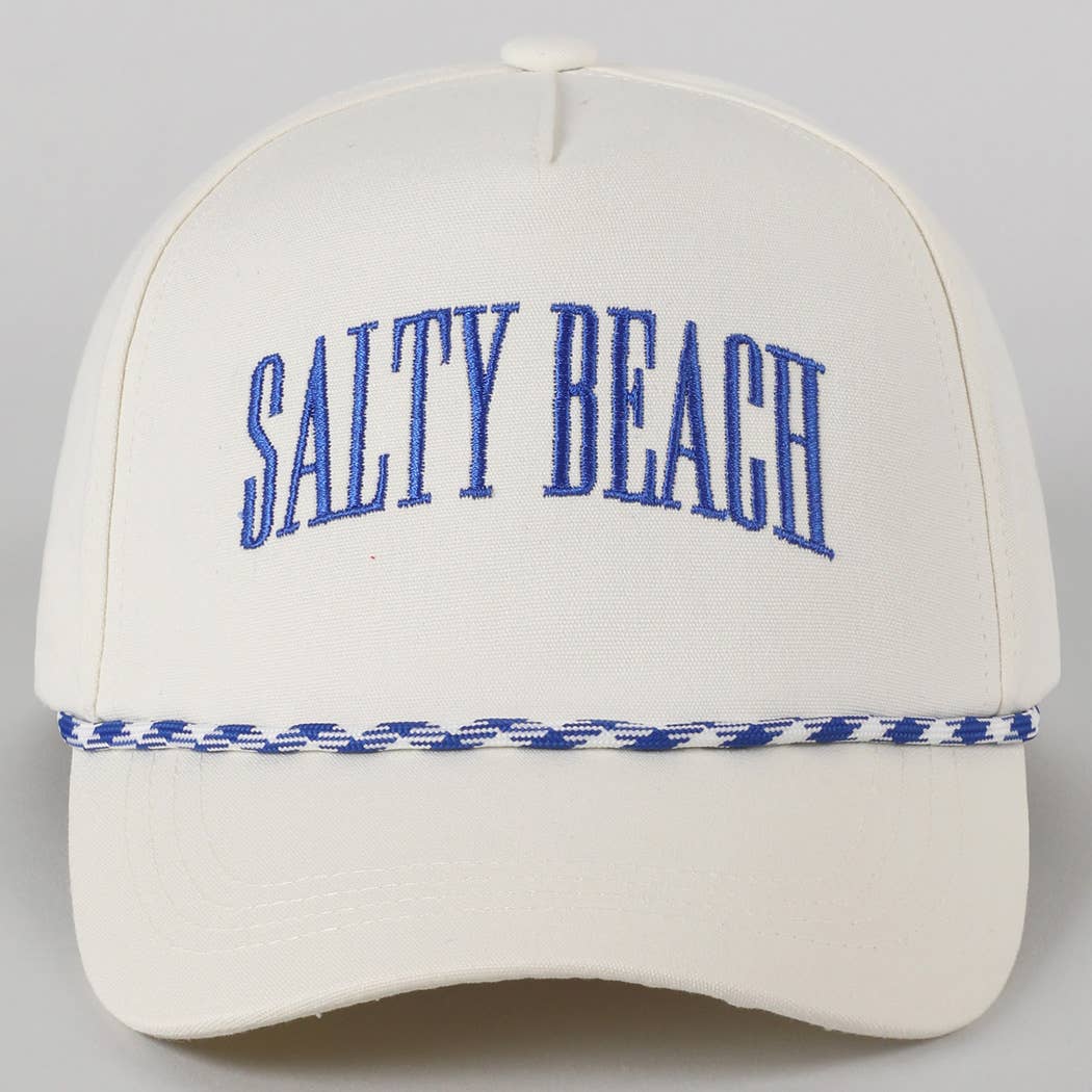 SALTY BEACH Lettering Embroidered Trucker Hat: LT BLUE / ONE SIZE