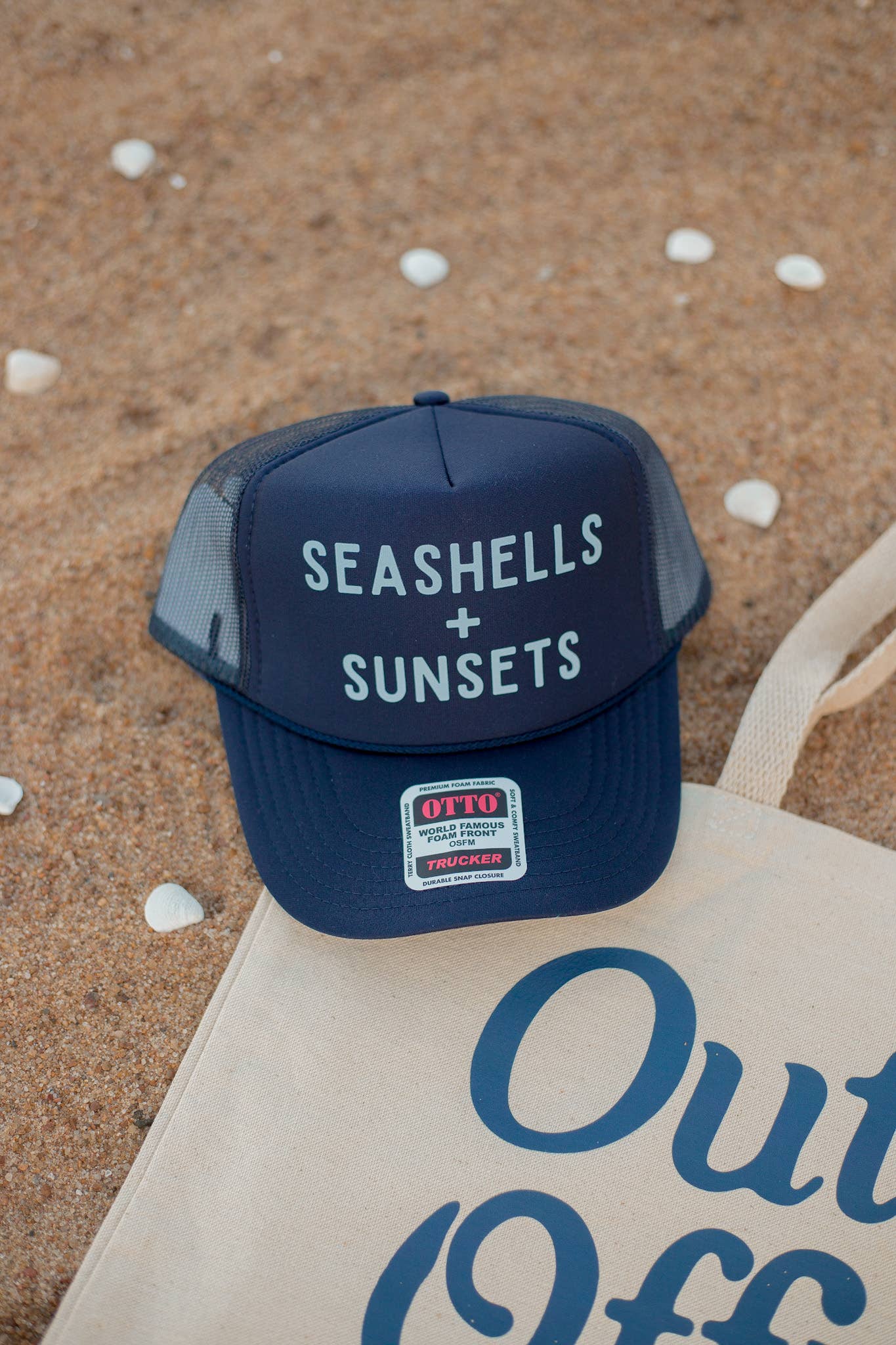 Seashells and Sunsets Trucker Hat - Navy