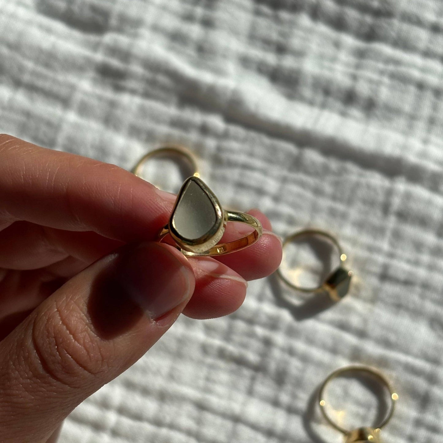 White Sea Glass Ring (Handmade): 925 Silver / 7