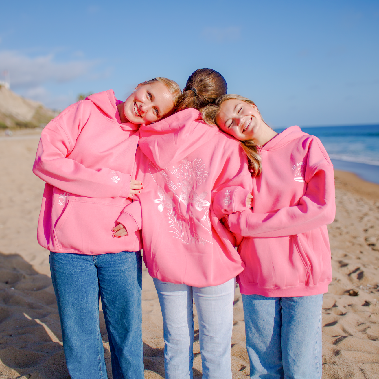 Surfer Girl Bloom Embroidered Hoodie: Medium